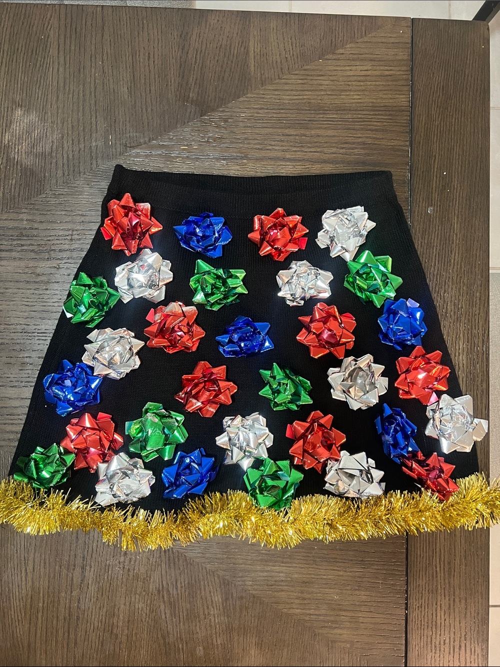 Planet Gold Black Mini Skirt with Multicolor Gift Bows